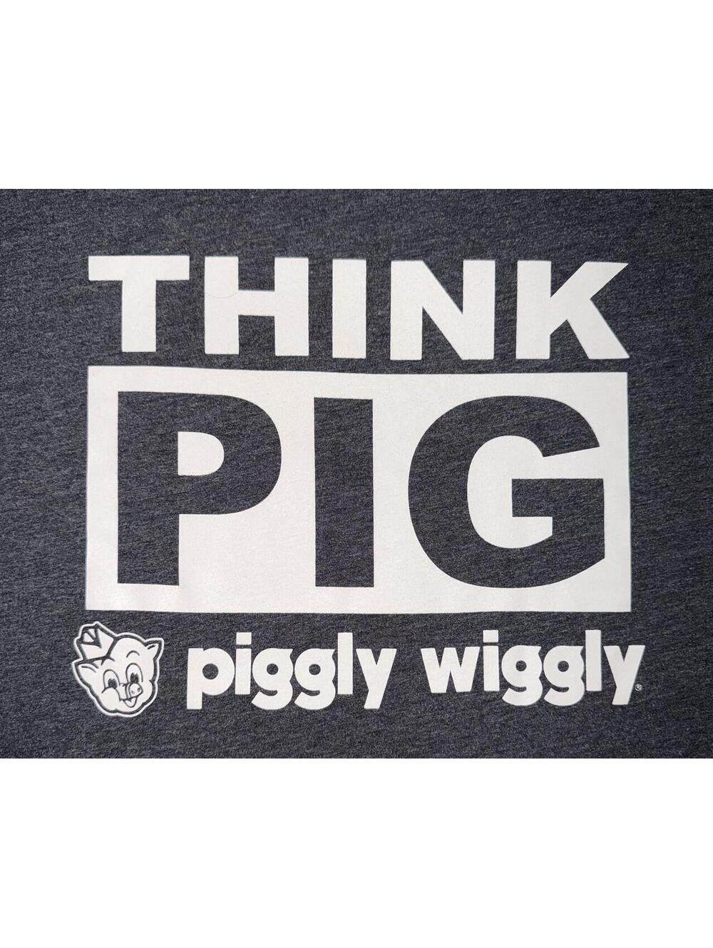 Piggly Wiggly Charcoal Gray “Think Pig” Short Sleeve T-Shirt, Size Medium